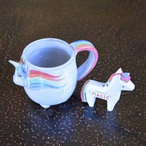 Mudworks Pottery Elwood the Unicorn Planter with Unicorn ornament